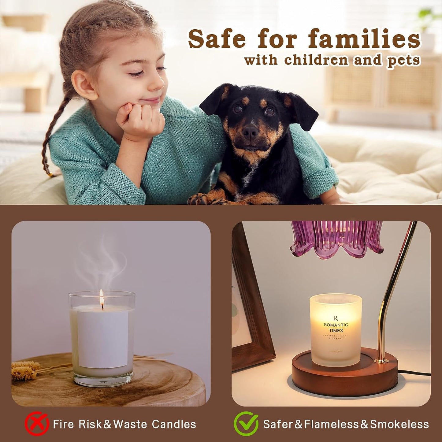 Funistree Flower Candle Warmer Lamp with Timer, Dimmable Candle Lamp Warmer, Christmas Birthday Gifts for Women Mom Her, Housewarming Home Decor, Lotus Wax Warmer for Yankee Candles - Lily Amber