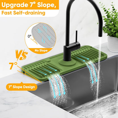24'' Longer Faucet Mat for Kitchen Sink Splash Guard[7° Slope Fast Self-draining][Snap Lock Fit]Kitchen Sink Faucet Mat Splash Guard Kitchen Sink Area Water Splash Guard Behind Faucet Draining Mat