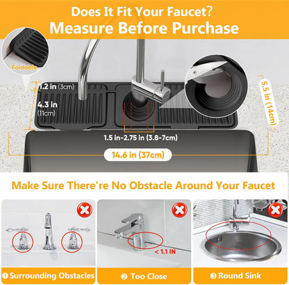 24'' Longer Faucet Mat for Kitchen Sink Splash Guard[7° Slope Fast Self-draining][Snap Lock Fit]Kitchen Sink Faucet Mat Splash Guard Kitchen Sink Area Water Splash Guard Behind Faucet Draining Mat