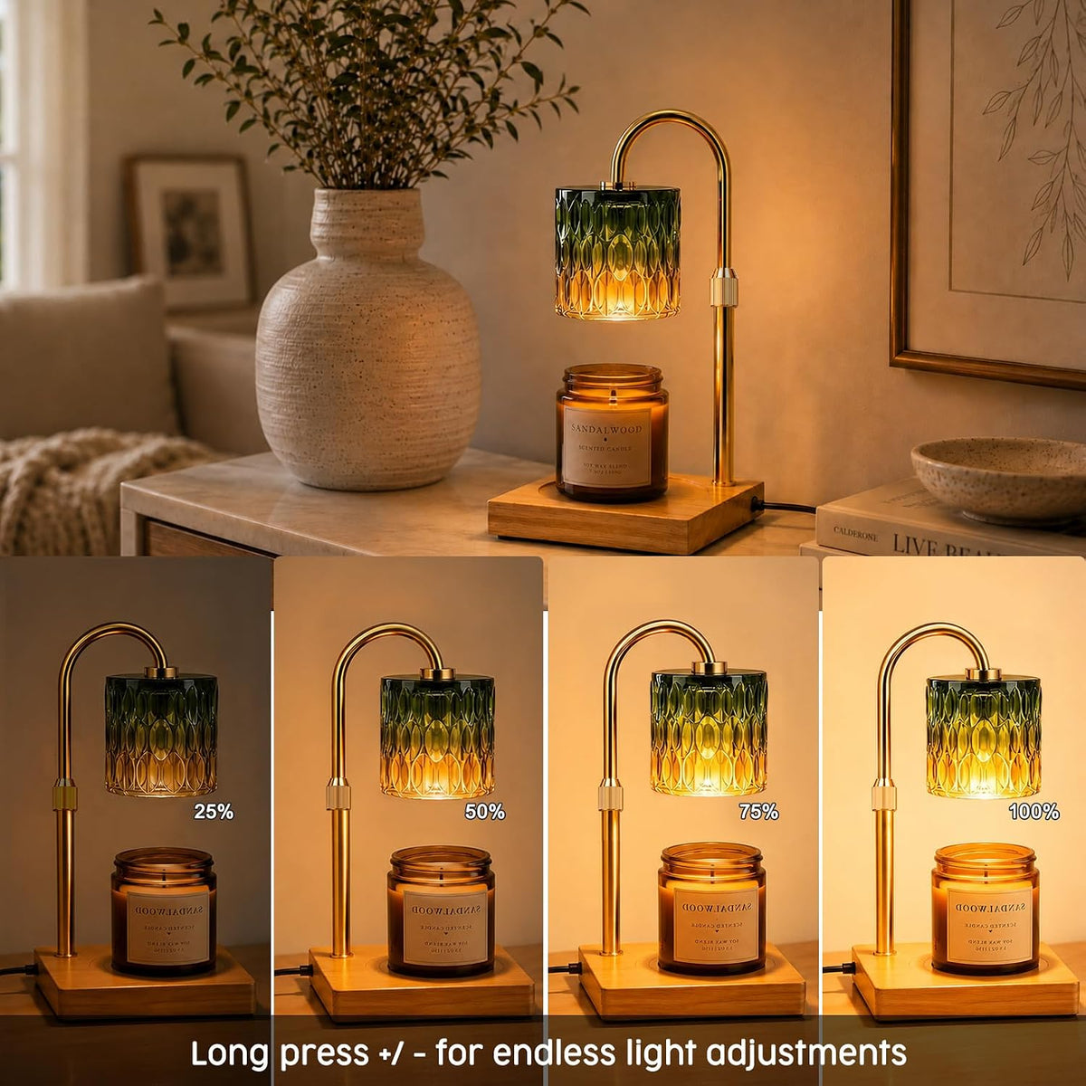 Candle Warmer Lamp with 3 Bulbs, Adjustable Height Dimmable Candle Warmer with Timer, Candle Lamp with Charming Gift Box Ribbon,Birthday Gifts for Women Mom, House Warming Gifts New Home Decor