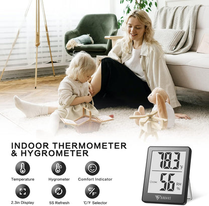 DOQAUS Digital Hygrometer Indoor Thermometer Humidity Meter, Black | Mini Room Thermometer, 5s Fast Refresh, Accurate Temperature and Humidity Monitor for House, Baby Room, Greenhouse, Incubator