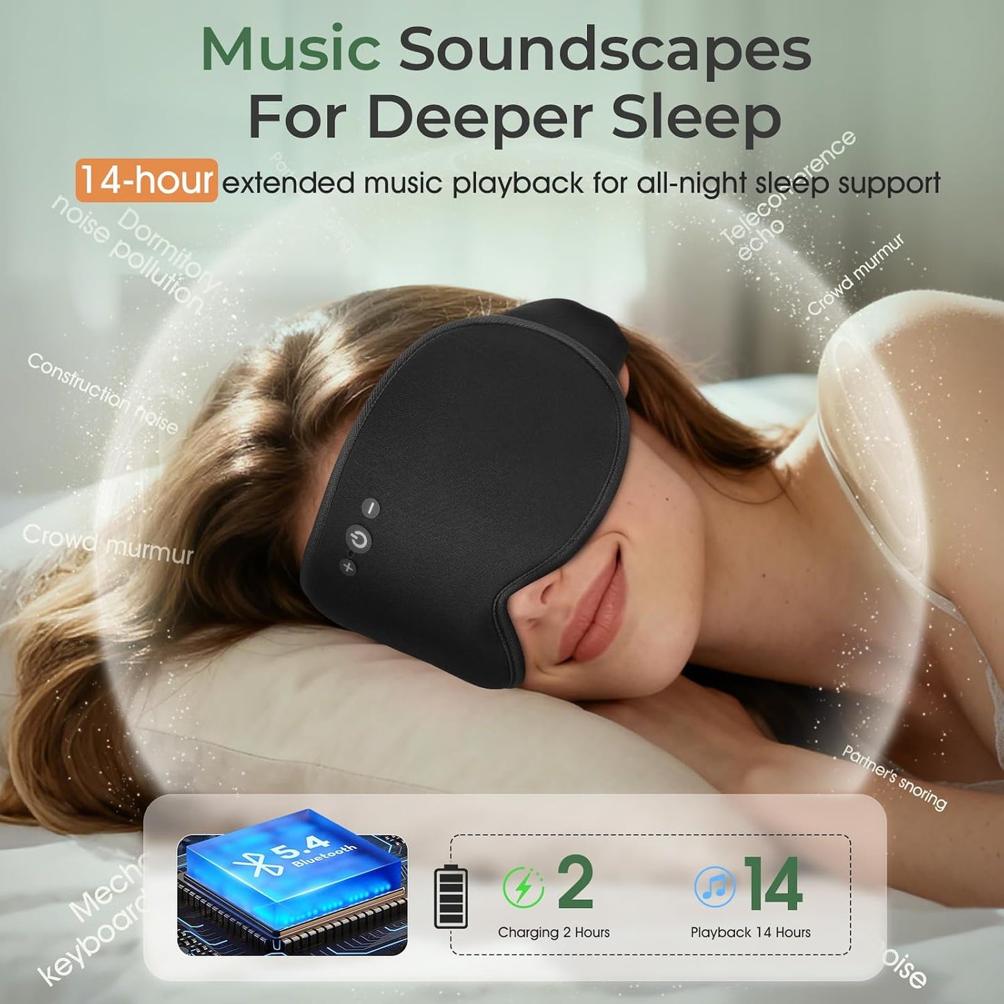 2 in 1 Smart Bluetooth Bamboo Cotton Sleep Mask Headphones, 3D Weighted Compress Eye Mask 100% Blackout Sleep Mask Zero Eye Pressure