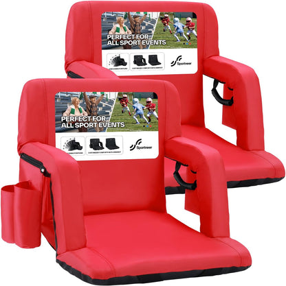 Sportneer Stadium Seats with Back Support: 2.5'' Thick Comfy Cushion 6 Adjustable Angle Bleacher Seat with Armrest - 2 Large Pockets, 2 Cup Holders Stadium Chair for Sport Events Concerts Parks