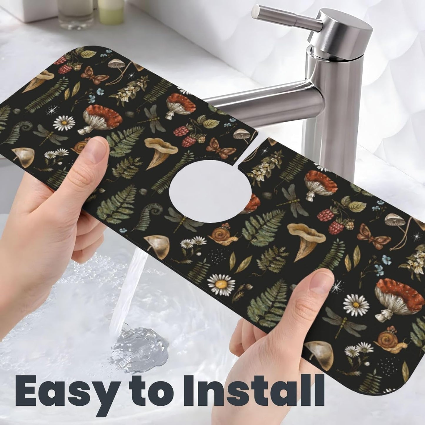 Abstract Flower Blooming Floral Watercolor Kitchen Sink Splash Guard Faucet Mat Super Absorbent Fast Drying Mat Sink Gadgets-Fast Drying Pad Sink Mat For Kitchen Bathroom (15" X 5.5" )