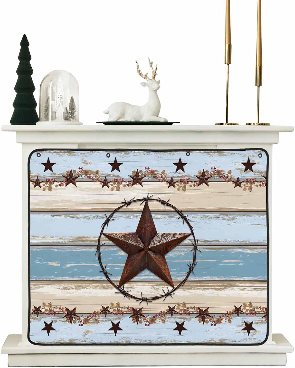 Magnetic Fireplace Cover Texas Star Teal Blue Fireplace Screen Decorative Farm Wood Grain Insulation Fireplaces Blocker Blanket Save Energy Fireplaces Draft Stopper Covers for Living Room 39x32 Inch