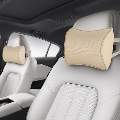 Aukee Car Headrest Pillow Memory Foam Car Neck Pillow with Adjustable Strap Soft Leather Headrest for Driving Home Office Black (1PC)