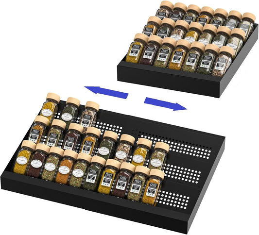 Expandable Metal Spice Drawer Organizer,3-Tier,Slanted Seasoning Jars Tray for Kitchen Cabinet Drawers Insert/Countertop (Jars not included)-3Tier,1pack/White