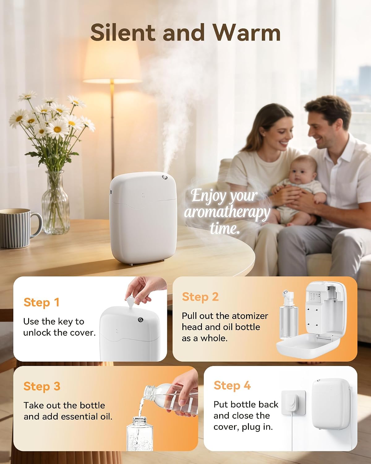 Waterless Essential Oil Diffuser with Bluetooth App Control, Smart Scent Air Machine Covers Up to 3000 Sq Ft for Home, Hotel & Spa, Quiet Aromatherapy Diffuser with Timer & Mode (White)