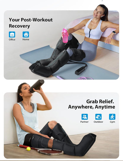 CINCOM Cordless Leg Massager, Air Compression for Pain & Circulation | 3 massage modes, 10 intensities, 5 timers, Rechargeable, Relieves RLS, edema, muscle fatigue, Use at home, office, or travel