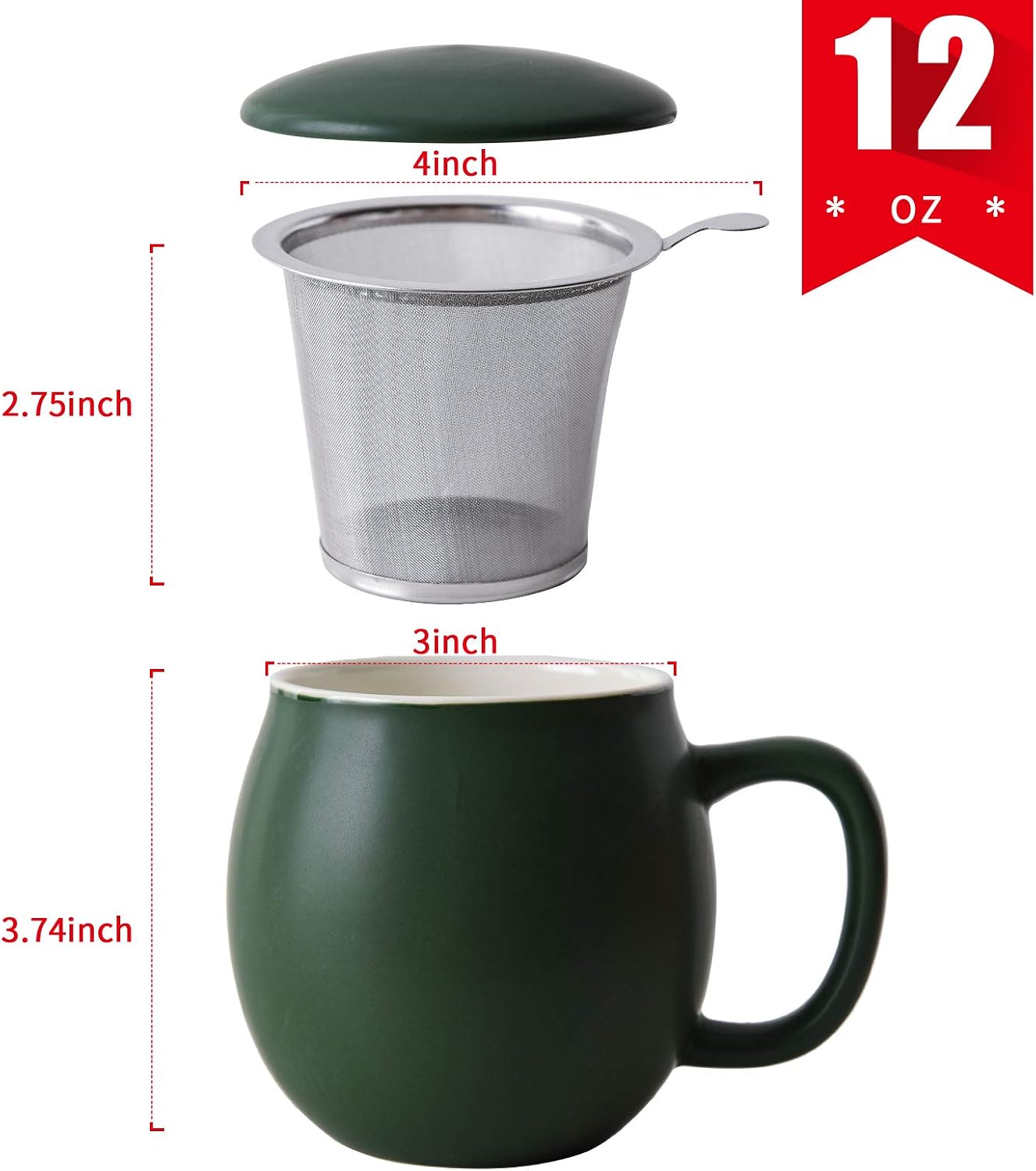 Yundu 12 OZ Matte Purple Ceramics Teacup with Infuser and Lid, Mug with Lid for Steeping - Stainless Steel Infuser for Loose Leaf Tea, Home Office Gift for Tea Lovers