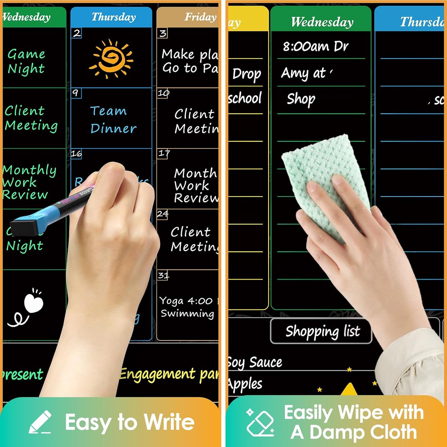 MaxGear Weekly Dry Erase Board for Fridge, 16"x12" Magnetic Calendar | Strong Magnetic, Smooth Writing and Effortless Erasing, Stain Resistant without any Stains with 7 Markers and 1 Eraser