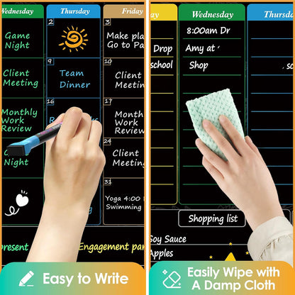MaxGear Weekly Dry Erase Board for Fridge, 16"x12" Magnetic Calendar | Strong Magnetic, Smooth Writing and Effortless Erasing, Stain Resistant without any Stains with 7 Markers and 1 Eraser