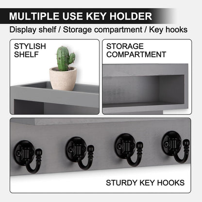 Key and Mail Holder Wall Mount with Long Storage Box and 6 Hooks | Key Holder For Coat, Dog Leash, Home Decor Rack, Entry Way Organizer