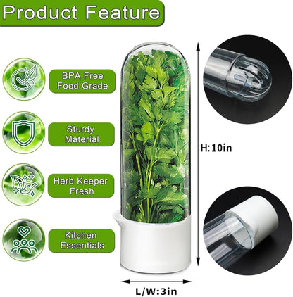 Herb Saver for Refrigerator - Herb Keeper & Cilantro Container for Fridge | Vegetable Preservation Storage Container for Cilantro, Basil, Asparagus | Extends Freshness Up to 2-3 Weeks