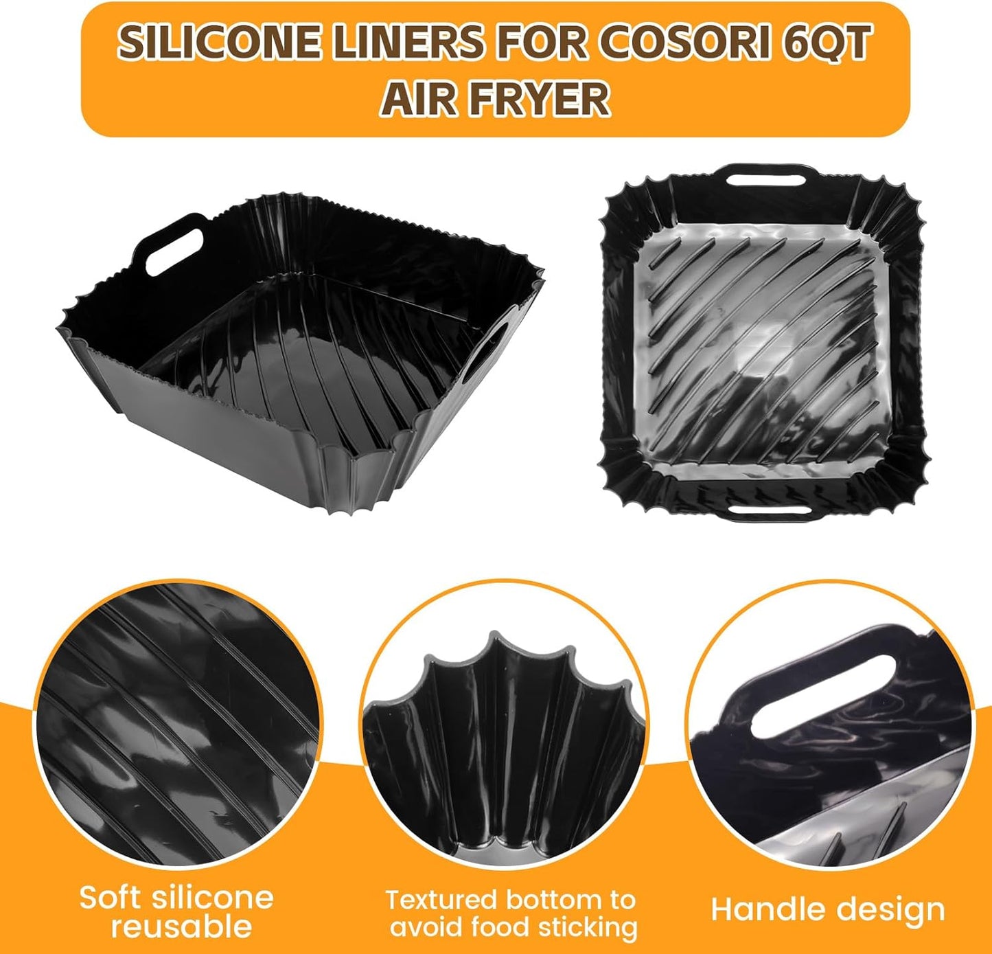 Silicone Air Fryer Liner Accessories for COSORI TurboBlaze 6Qt Air Fryer 9-in-1, Compact & Large 6-Qt, Fast Turbo Modes, Dishwasher Safe Airfryer Accessories Silicone Liners for CAF-DC601
