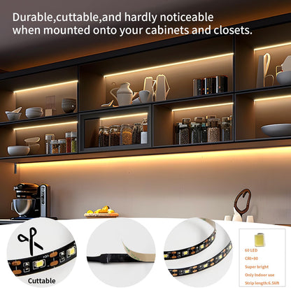 VST 6.56 ft Led Strip Light, Motion Sensor LED Tape Light with Battery Operated for Closet Wardrobe Stair Under Counter Cabinet Bedroom (6500K Cool White)