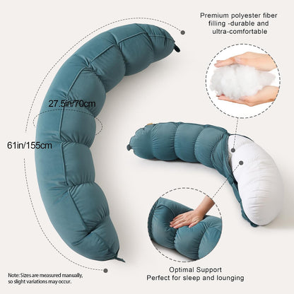 Peallow(Pat. Pend) – Long Round Body Pillow for Adults, Bolster Pillow for Sleeping, Soft and Supportive Pillow for Sleeping & Lumbar Support (Green-White, 29.5")