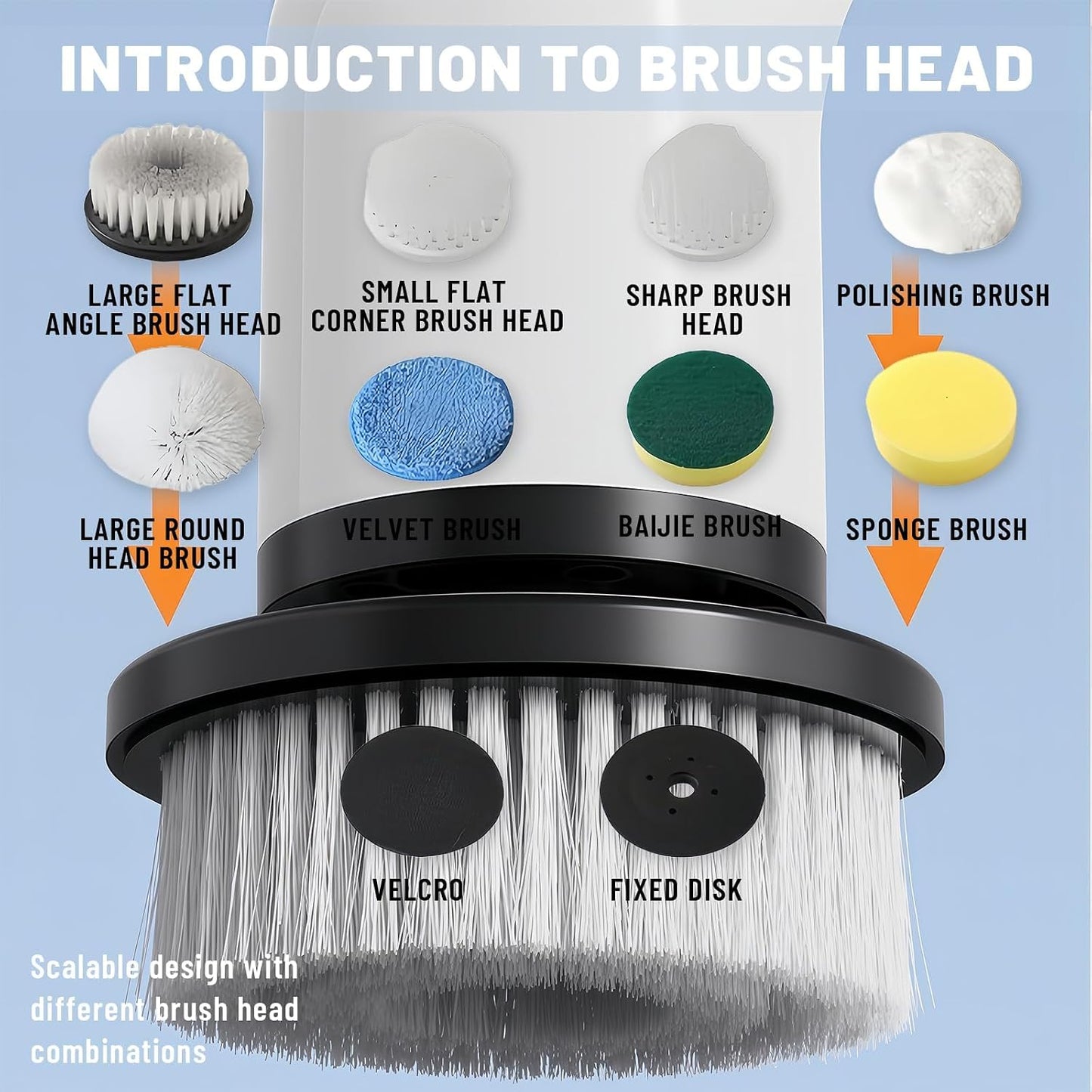 Electric Spin Scrubber- Ditch the Scrubbing! Long Handle Shower Scrubber with 9 Replaceable Heads - 2 Speed Cordless Brush Ensures Long Battery Life, Modern Design! (White)