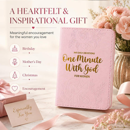 One Minute With God for Women, One Minute Daily Devotional Prayers & Reflections, Christian Prayer Journal with 365 Bible Verses, Pink Hardcover Gift for Mom, Wife, Daughter