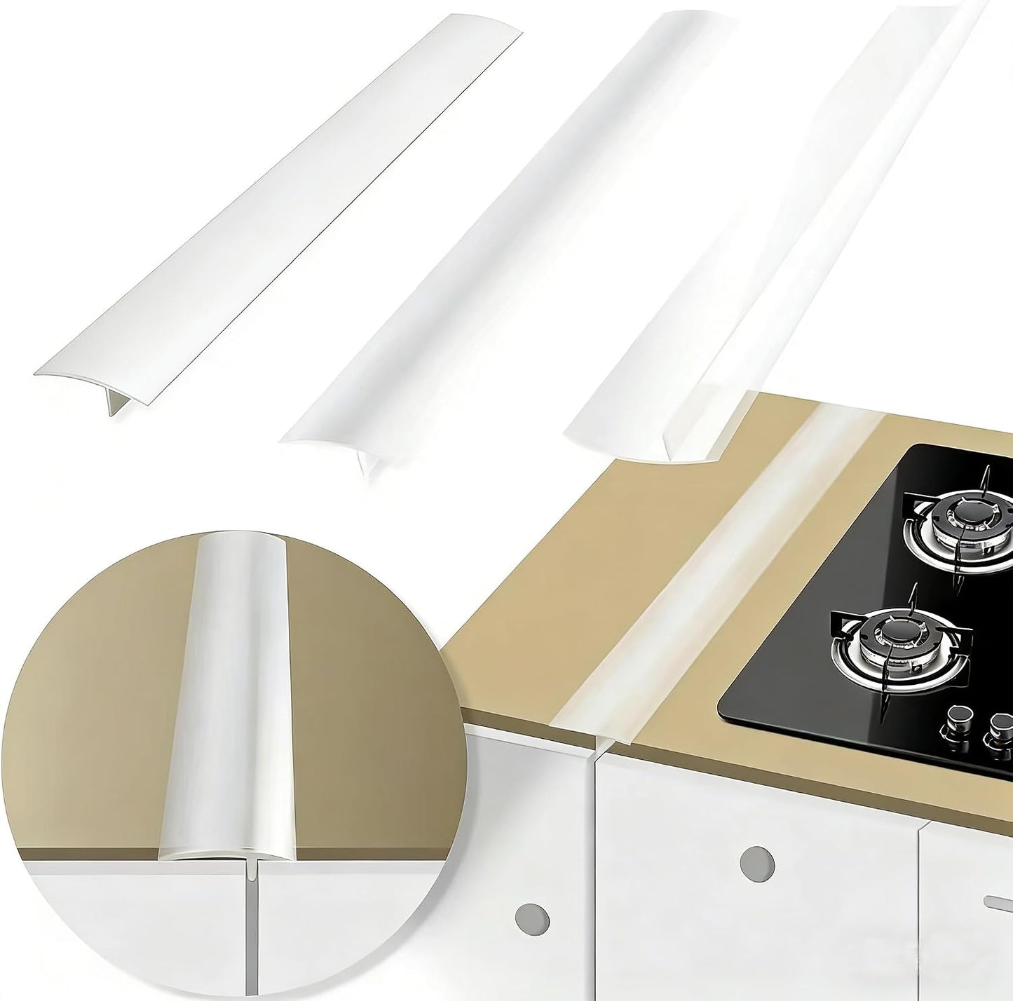 2-Pack T-Type Silicone Stove Gap Filler, 2.2"×21" Black Counter Seal Strip, Heat Resistant Food Grade Silicone Gap Cover, Easy Clean Cuttable Strip for Between Stove and Counter, Gas Range Universal