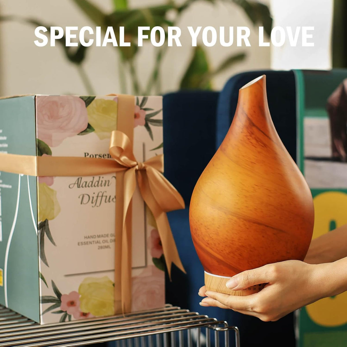 Porseme Essential Oil Diffuser 280ml Handmade Glass Diffuser 7H Runtime | Elegant Handmade Glass Aroma Diffuser with 7-color LEDs, Quiet Aromatherapy and Safe Auto Shut-off, Perfect for Gifts