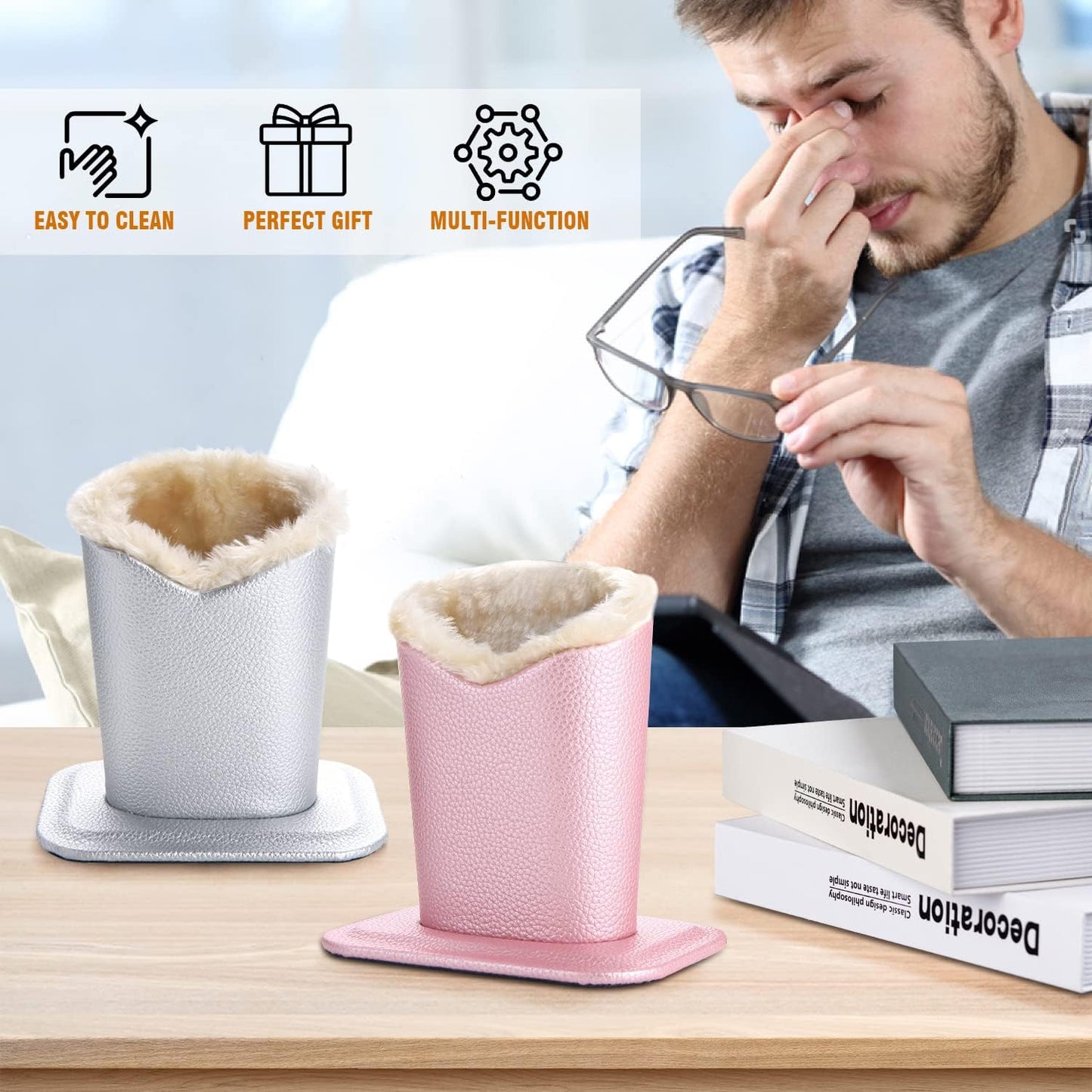 Plush Lined Eyeglasses Holder,Glasses Storage Organizer for Desk, Nightstand, Office,Eyewear Display Case,2 Packs