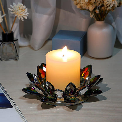 OwnMy Crystal Lotus Flower Candle Holder for Pillar Candles up to 3 Inch | Clear Lotus Flower Pillar Candle Holder Tea Light Holder, Glass Lotus Petal Votive Candle Stand for Wedding Party Home Decors