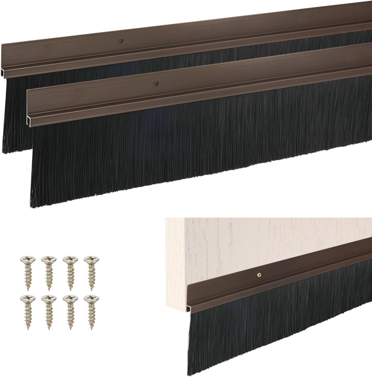 M METERXITY 2Pack Door Sweep - 39" Door Bottom Brush Heavy Duty Seal Draft Stopper Aluminum Base with 20mm Brush, Adhesive/Screw Installation for Interior/Exterior/Garage/Sliding Doors, Black