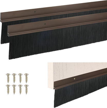 M METERXITY 2Pack Door Sweep - 39" Door Bottom Brush Heavy Duty Seal Draft Stopper Aluminum Base with 20mm Brush, Adhesive/Screw Installation for Interior/Exterior/Garage/Sliding Doors, Black