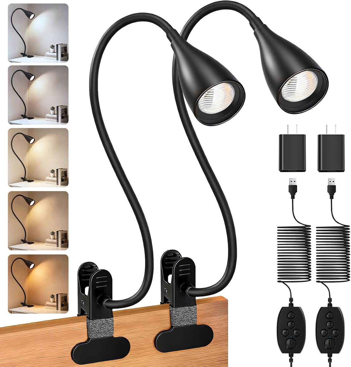 Reading Light for Book in Bed,Clip on Light Reading Lamp with Adapter Black