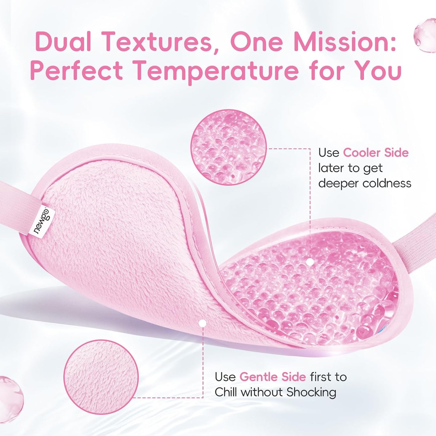 NEWGO Cooling Gel Cold Eye Mask for Puffy Eyes, Reusable Ice Pack with Soft Plush Backing for Dark Circles, Migraine, Stress Relief - Pink