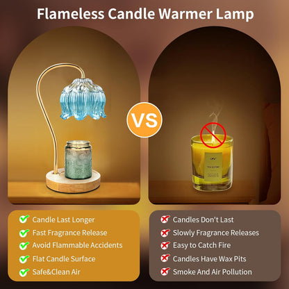 SupBri Candle Warmer Lamp with Timer & 4Bulbs, Pink Flower Glass Shdae