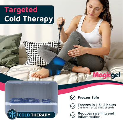 Magic Gel Compression Ankle Ice Pack Wrap – Ice Pack for Ankle Sprain, Swelling, Heel Pain & Achilles Tendonitis – Cold Therapy Wrap for Ankle, Heel & Foot with Air Pump Compression, 2 Extra Gel Packs