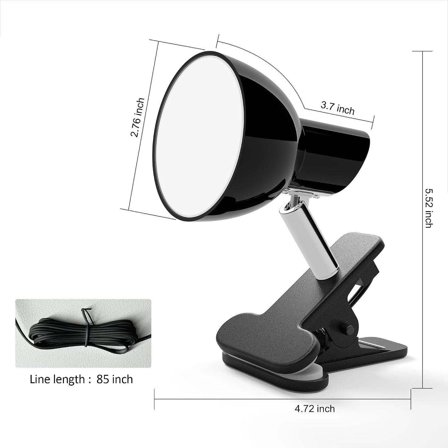deeloop Clip On Light, 400LM Reading Lamp, Flexible Clamp Light, Black | Compact black clip light with bright illumination and flexible positioning for bedside reading, desks, dorms,and small spaces