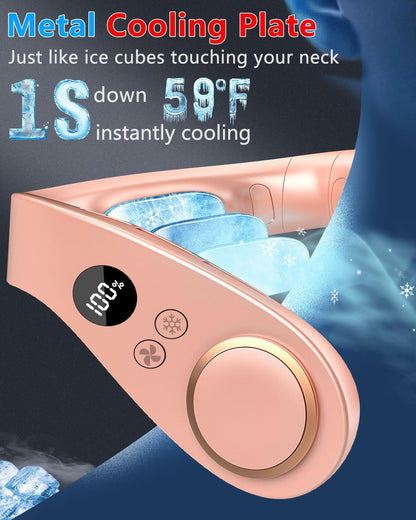 Neck Fan with Cooling Plate-24H Quiet Powerful Fans that Blow Cold Air-5 Speed&Power LED Display-USB 5500mAh Bladeless Wearable Personal AC Cooler for Women,Men,Kids,Travel,Outside,Indoor White