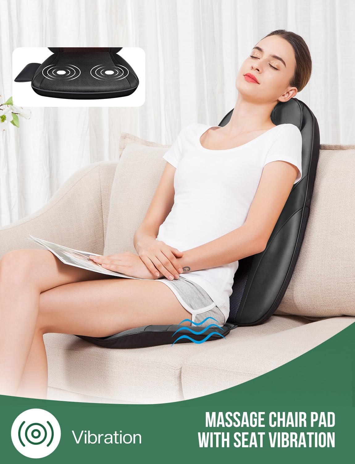 Snailax Shiatsu Back Massager with Heat, Deep Kneading Massage Chair Pad for Neck, Shoulders, Full Back & Waist, Adjustable Roller Massage Seat Cushion for Home Office, Pain Relief, Gift for Men Women