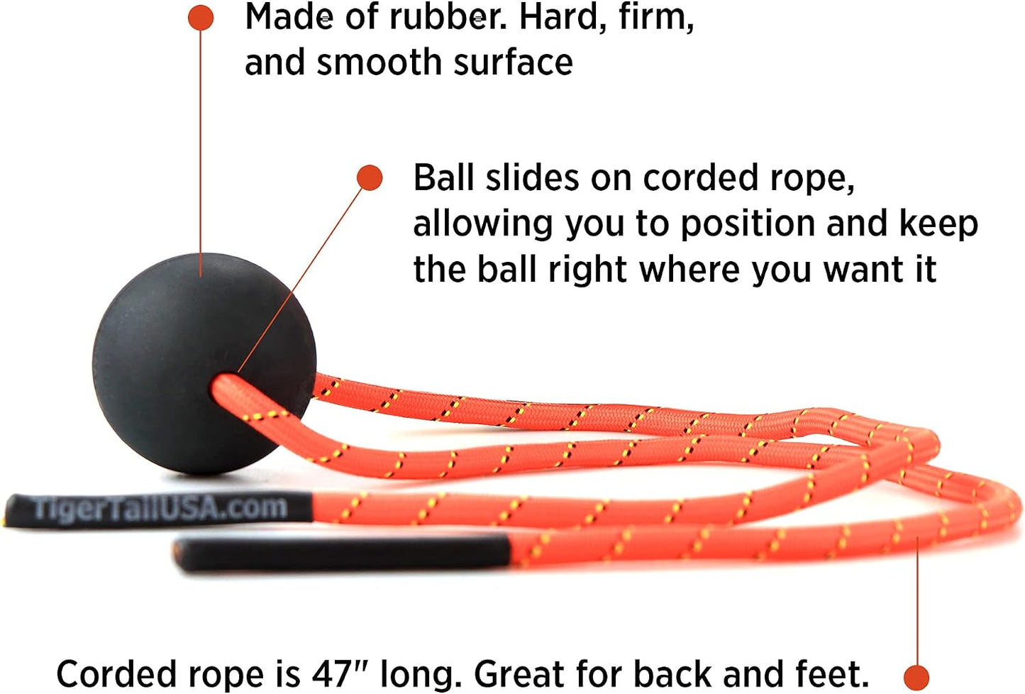 Tiger Tail Tiger Ball 2.6 Foam Roller Ball + 47” Corded Rope – Deep Tissue Massage Ball: Feet, Legs, Neck, Back – Trigger Point Massage Therapy – Relieve Muscle Soreness – Muscle Recovery