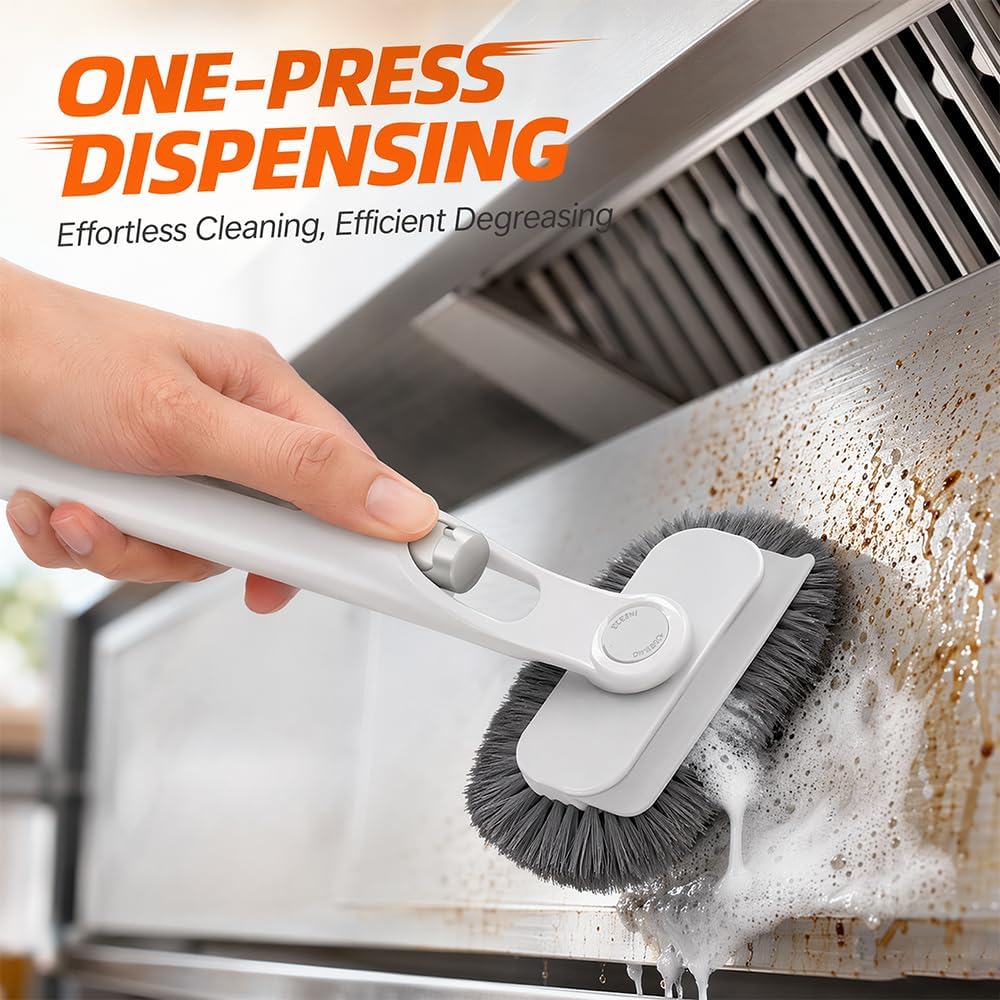 Floor Cleaning Brush with soap Dispenser and rotatable Brush Head, Suitable for Cleaning Bathroom Tiles and Kitchen Range Hoods