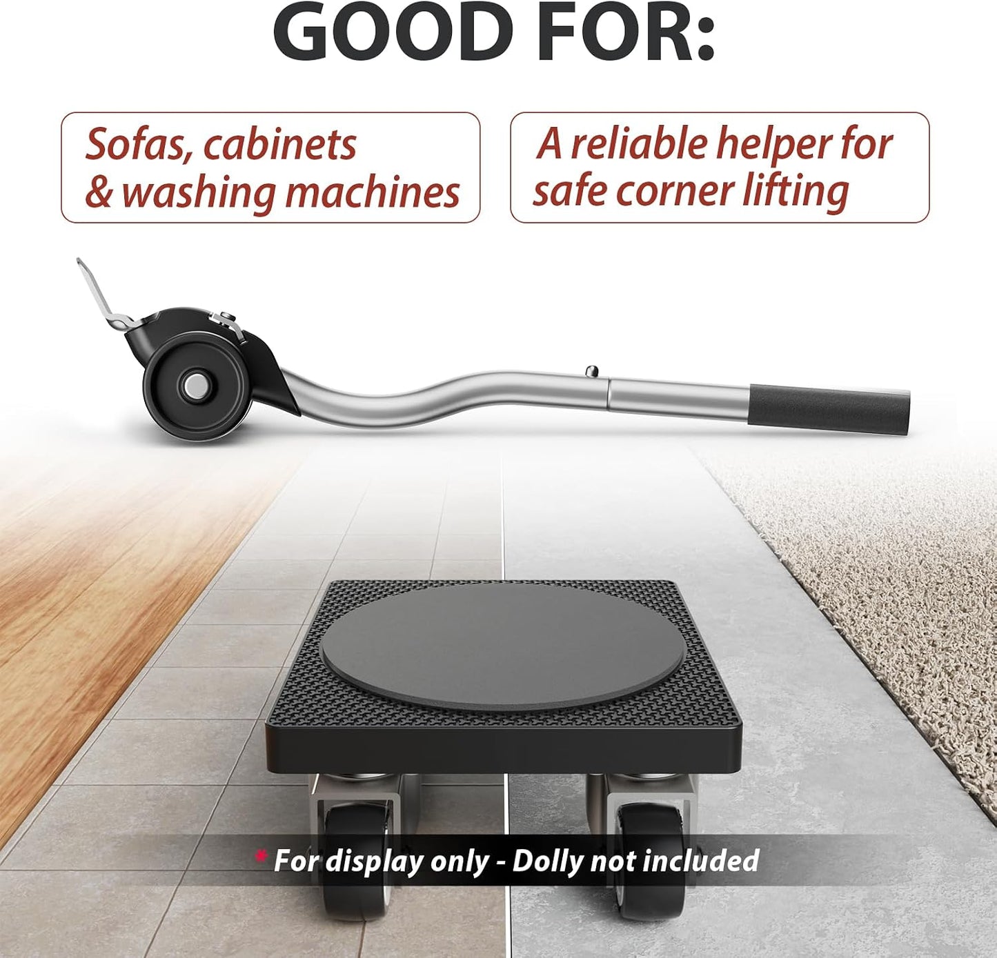 Lengthening Furniture Lifter Tool with Height-Adjustable Base – Ideal for Heavy Furniture Movers Sliders and Wheels Lifts Furniture Easily Without Effort up to 660 lbs (Innovative Lifter - M Sliver)