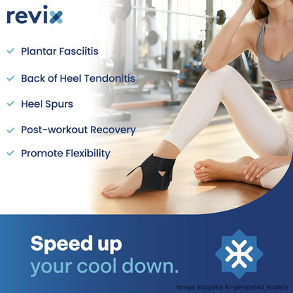 REVIX Heel Ice Pack Wrap for Plantar Fasciitis & Achilles Tendonitis, Gel | Full-heel Coverage for Men & Women, Hot or Cold Relief for Heel Spurs & Foot Discomfort, Adjustable, Reusable (Not for Ankle)
