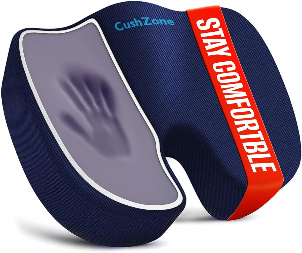 CushZone Seat Cushion Memory Foam Chair Pad for Office & Car, Black