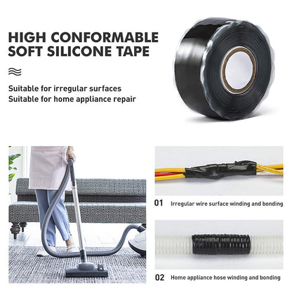 CLAVICHORD Seal Self Fusing Silicone Tape - 1 Inch Wide and 15 Feet Long | Weatherproof Self Fusing Sealing Tape for Emergency Pipeline Repair/Cable Bandage/Tool Fixing（Black）