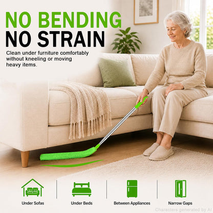 Retractable Gap Dust Cleaner with Extension Pole & 3 Microfiber Cloths | Cleaning Tools with 3 Microfiber Dusting Cloths | Long Handle Duster 30-100'' | Under Refrigerator Furniture Appliance Blue
