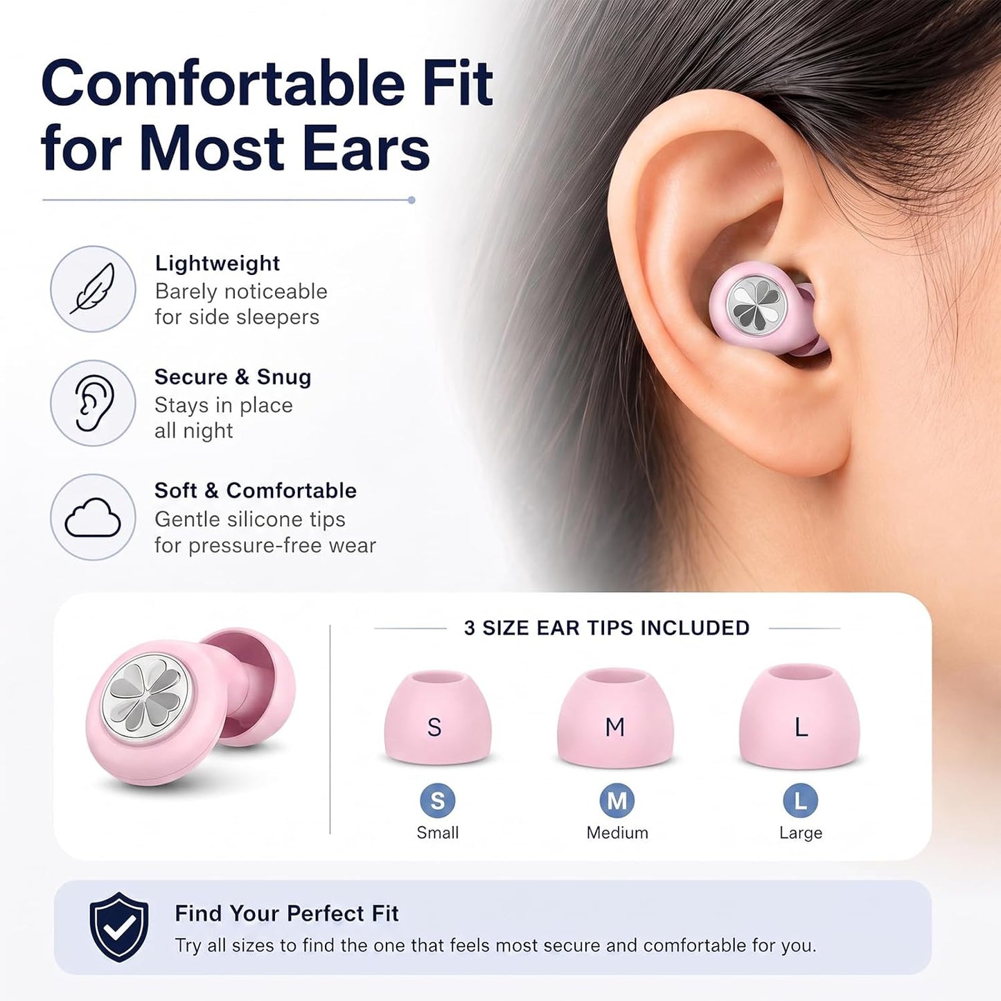 HEKKE 45dB Ear Plugs for Sleeping, Soft Silicone for Side Sleepers, 4 Sizes | Reusable soft silicone with XS/S/M/L sizes for side sleepers, concerts, flights and hotels; carrying case included.