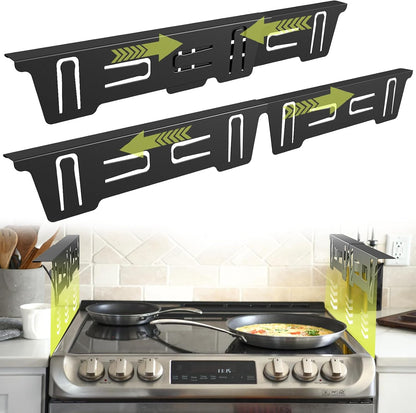 Stove Gap Covers Stainless Steel, Stove Gap Filler Between Stove and Counter, Stove Gap Guards and Range Trim Kit, Easy Retractable Length 13.8" to 27.6", Width 1", Heat-Resistant Stove Guard (2 Pack)