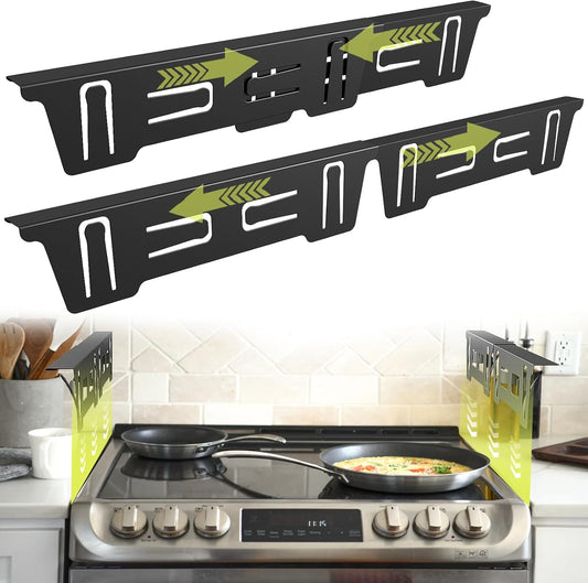 Stove Gap Covers Stainless Steel, Stove Gap Filler Between Stove and Counter, Stove Gap Guards and Range Trim Kit, Easy Retractable Length 13.8" to 27.6", Width 1", Heat-Resistant Stove Guard (2 Pack)