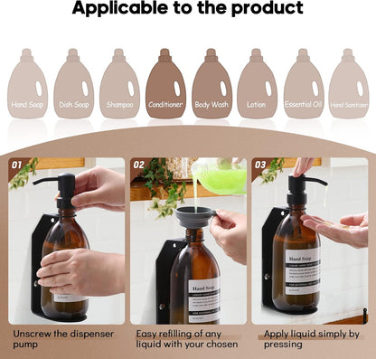 Glass No-Drill Wall Mounted Shower Soap/Hand Soap Dispenser with Adjustable Stainless Steel Holder for Bathroom and Kitchen-(Black 3 Chamber)