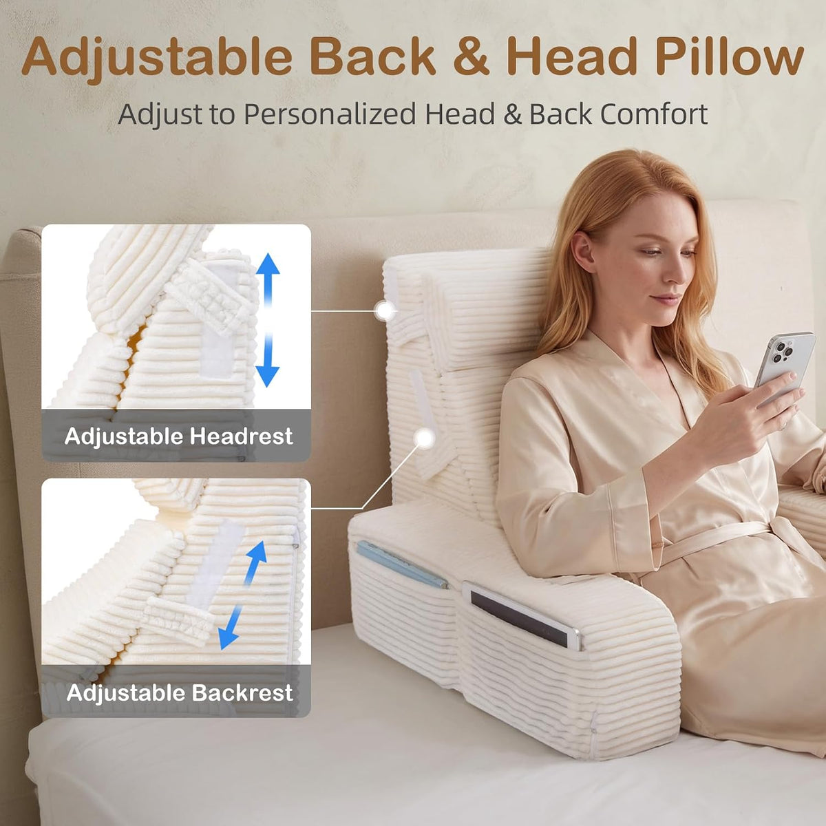 Vekkia 21" Reading Pillow for Adults with Armrests and Adjustable Backrest