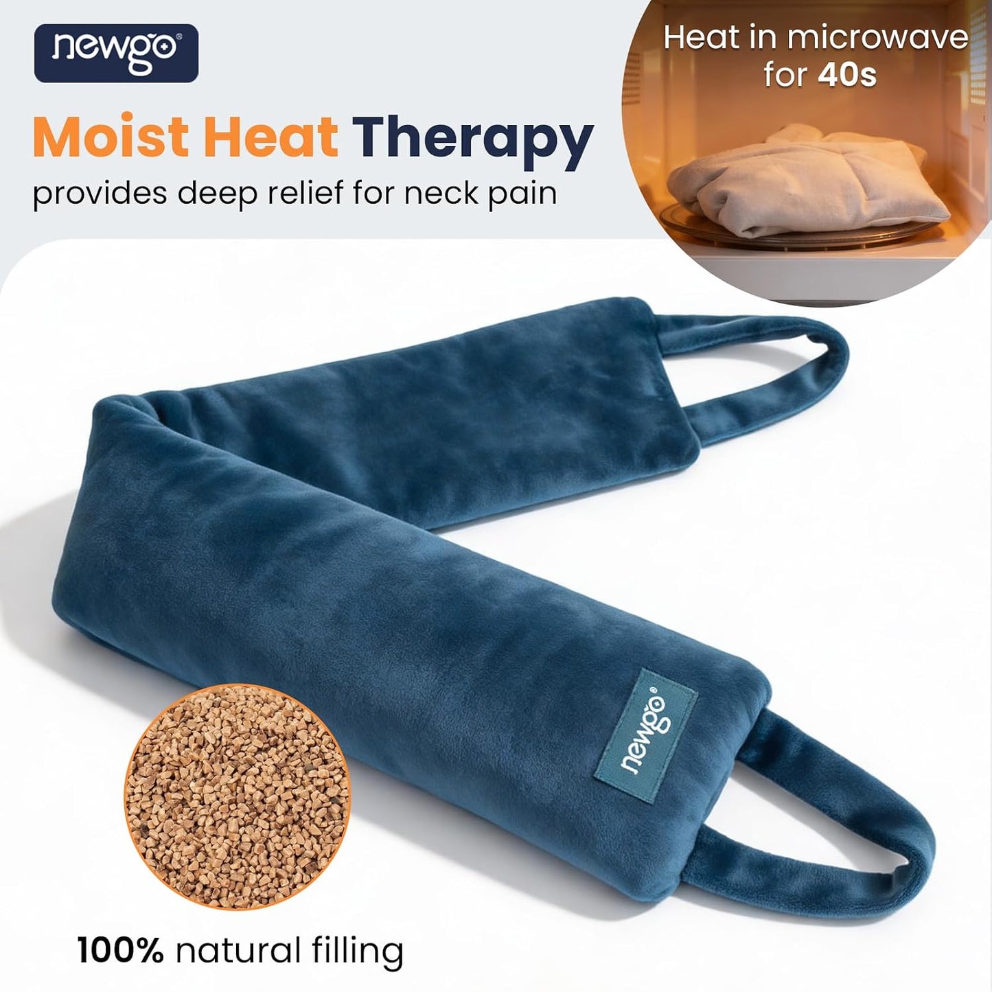NEWGO Neck Warmer Microwavable - Heating Pad for Neck and Shoulders with Straps - Reusable Moist Heated Pad for Pain Relief- Hot Compress