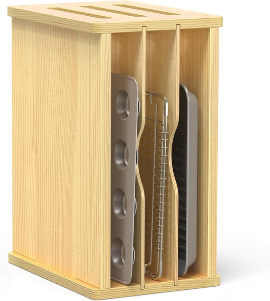 7 Tier Wood Tray Dividers for Cabinets, Cookie Sheet Organizer for Cabinet | Premium Wood, Multiple Sizes, Saving Space, Vertical Tray Dividers for Storing pans, Baking trays, Cutting Board